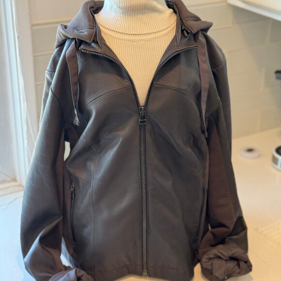 Athleta City View Leather Hooded Jacket Brown XL - Picture 1 of 10